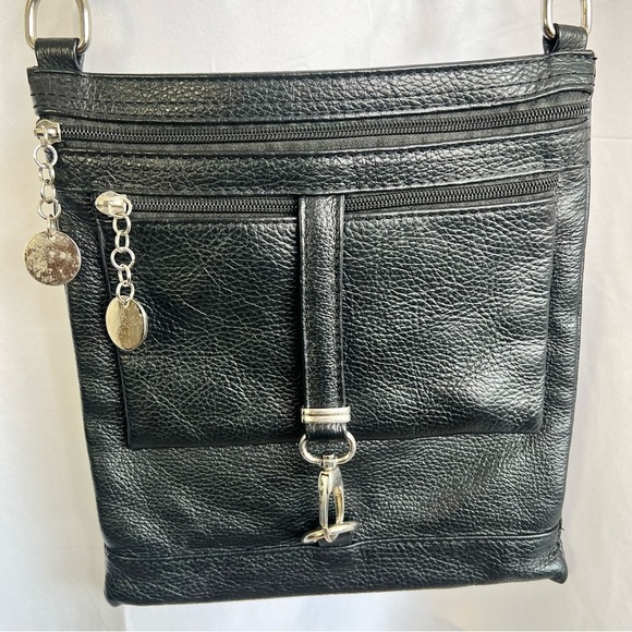 BLACK LEATHER CROSSBODY MESSENGER BAG MADE IN ITALY - Picture 4 of 11